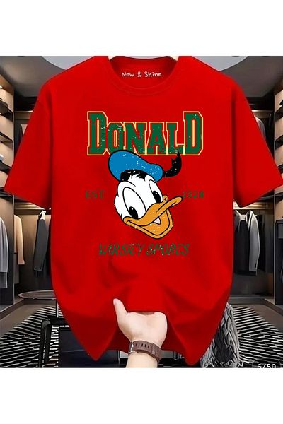 New Shine In Cart 6 or More Purchases Get 1 T-Shirt as a Gift - Donald Duck Printed Large Size Oversize T-Shirt