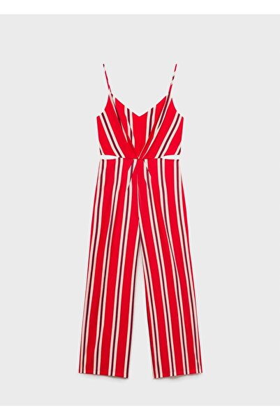 MANGO Woman Çizgili cut-out detaylı tulum