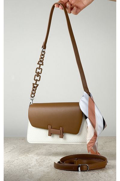 DSN Women's Camel Color Cross Strap Cream-Tan Bag - Stylish Design with Chain Detail