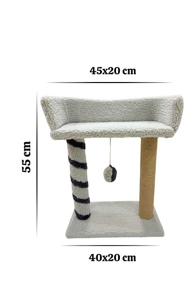 Komano Pontika Plush Textured Soft 2-Tier Bed-Cat Scratching Post with Playpen 55cm Vibrant and Loved Color
