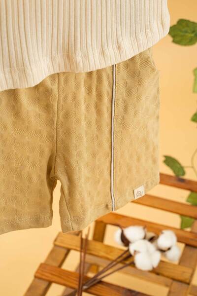 bombe Baby Kids Beige Cotton Shorts 2-Piece Set Trend Fashion Bottom Top Set