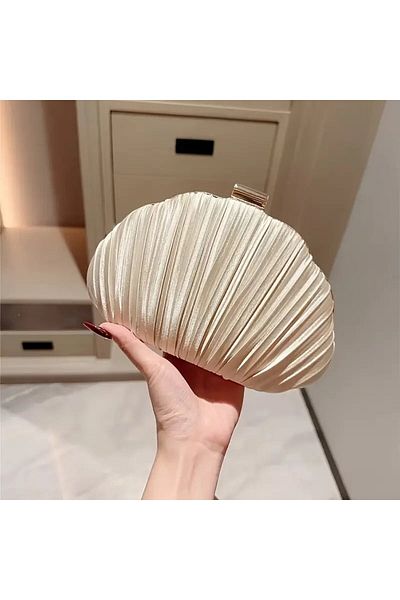 NeednStore Women's Shiny Fabric Seashell Design Stylish Evening Dress Bag - Hand and Shoulder Bag