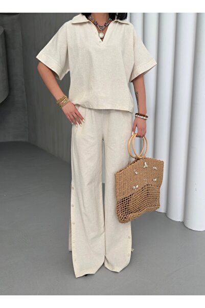 Whıte Aura V Neck Suit