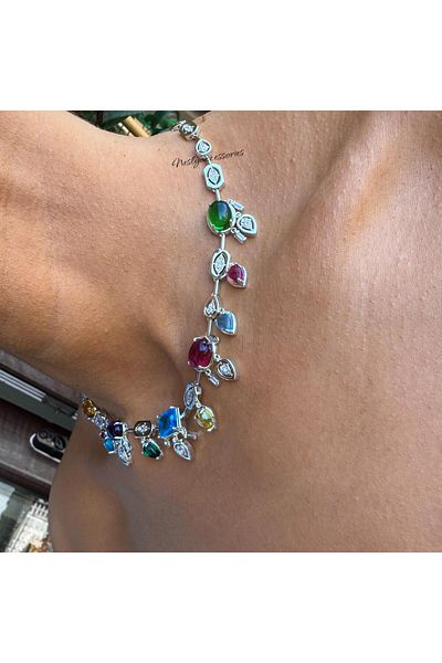 neslyaccessories Aurora Vip Colorful Zircon Necklace - (Silver)