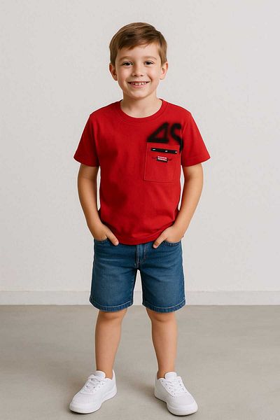 gigigiyim Back Text Printed Boy's T-Shirt Red