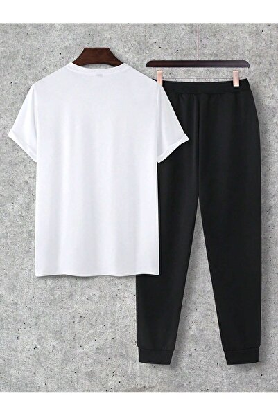 PAVRO Чоловічий щоденний модний комплект з коротким рукавом: верхня частина + штани, двокомпонентний комплект з принтом MK