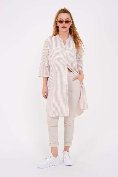CELTMODA Women's Striped Half Sleeve Half Sleeve Imported Shirt Tunic - Ecru