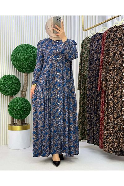 SEVENSU Viscose Fabric Plus Size Hijab Dress - Meral Elbise