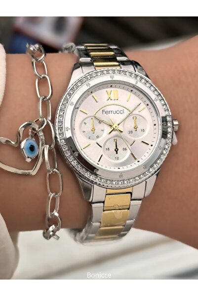 Ferrucci Sarı Çelik Kordon Su Geçirmez Kare Kasa, Garantili Kadın Kol Saati Bileklik