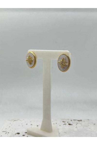 lysiaaccessory Gold Button Model Zircon Stone Earrings