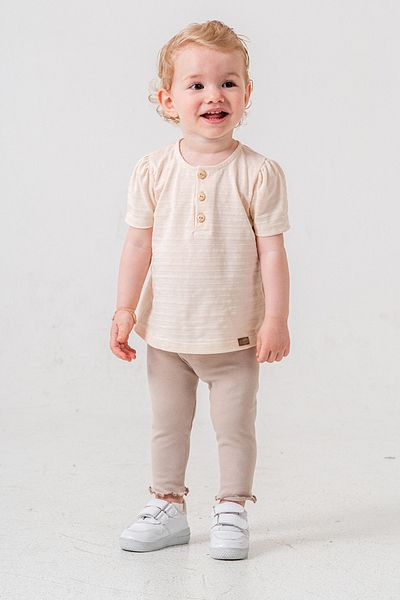 bombe Baby Kids Cream Cotton Tights 2-Piece Set Trend Fashion Bottom Top Set