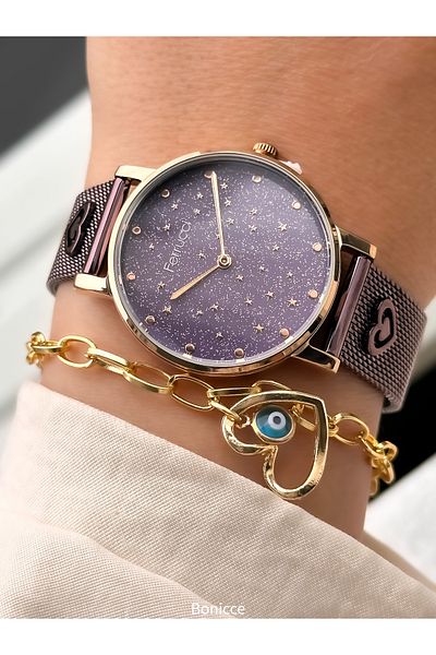 Ferrucci Brand Purple Steel Cord Women Wrist Watch