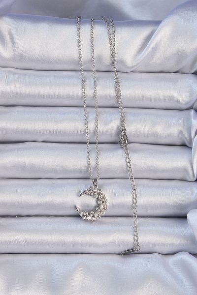 Skygo 316L Steel Chain Silver Color Zircon Stone Moon Necklace - Tj-Bko9074