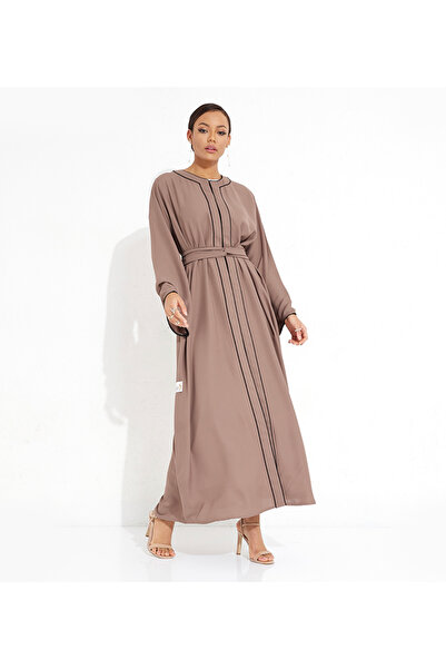 Rosette Abaya Brown Piping