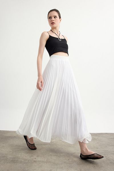 Birgül Bektaş Ecru Line Chiffon Skirt