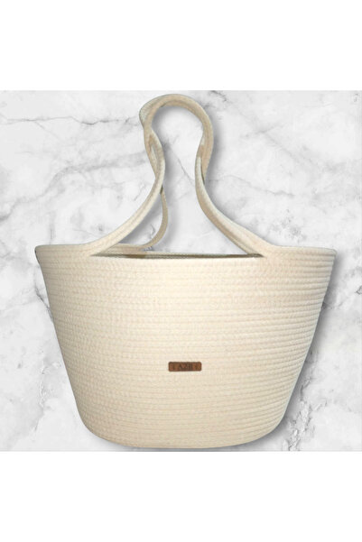 AZR HOME DESİGN Χειροποίητη κρεμ τσάντα παραλίας από φυσικό σχοινί γιούτας