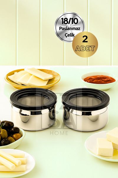 ÖzSa Home 2Pcs 18/10 Stainless Steel 12cm Storage Container Vacuum Storage Container with Lid Transparent Bowl with Lid