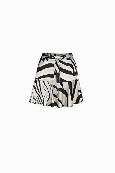 Mozto Ivory Zebra Patterned Mini Short Skirt