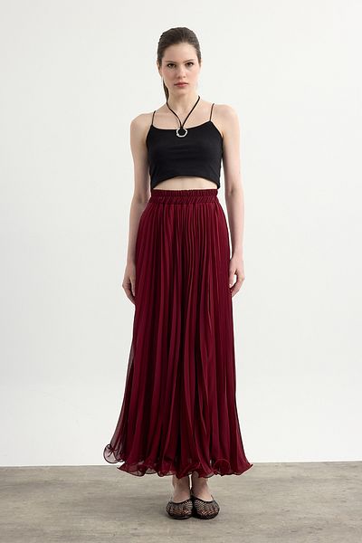 Birgül Bektaş Burgundy Chiffon Skirt