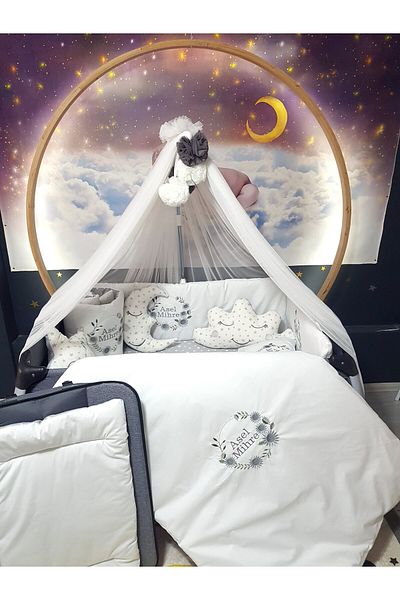 bebek iklimi Embroidered Baby Sleeping Set 70X110 - Named, Luxury Mosquito Net, Mosquito Net Apparatus