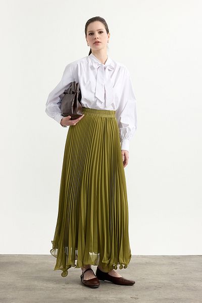 Birgül Bektaş Green Line Chiffon Skirt