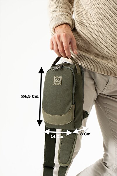 Westpolo Unisex Suni Deri Ve Kanvas Kumaş Çapraz Göğüs Ve Omuz Çantası Body B...