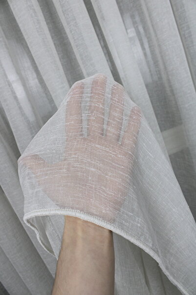 MebelPort Curtain Keten Tül Perde 1/3 Sıklık Boru Pileli