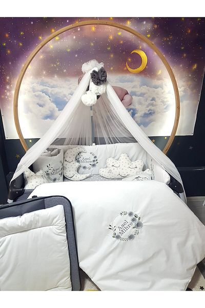Baby Clime Embroidered Baby Sleeping Set 70X110 - Named, Lycra Mosquito Net Tulle and Mosquito Net Apparatus
