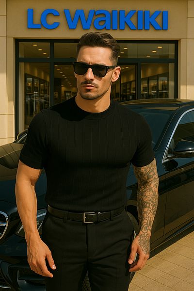 LC Waikiki Ανδρικό πλεκτό μπλουζάκι από 100% βαμβάκι slim fit