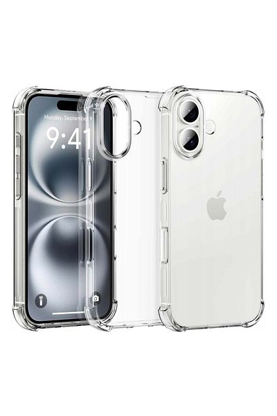SKYDDAR INNOVATION Case for iPhone 16 slim silicone, anti-shock, Shock [camera protection] with sticker - Transparent