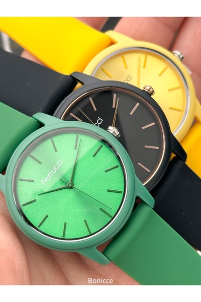 Ferrucci Müthiş Tasarımı ile Soft Renklerde Silikon Kordon Kadın Saat YEŞİL Renk Bileklik Hediyeli