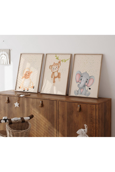 POSTER Hayvan temalı bebek çocuk odası poster, 3lü bebek odası poster seti