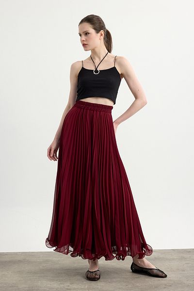 Birgül Bektaş Burgundy Chiffon Skirt