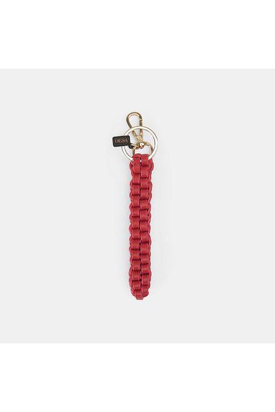 Desa Leather Keychain with Red Knitted Detail
