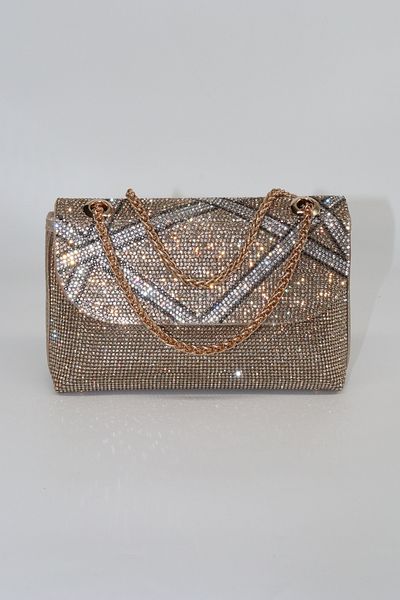 KEEBA Gold Evening Dress Bag with Stones. Women's Gold Evening Dress Stone Bag. Wedding Graduation Portfolio Clutch Invitation Bag