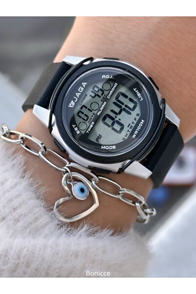 Jaga 32mm Pool Sea Use,Lighted,Calendar,Chronometer Black Silicone Digital Sport Women Wrist Watch