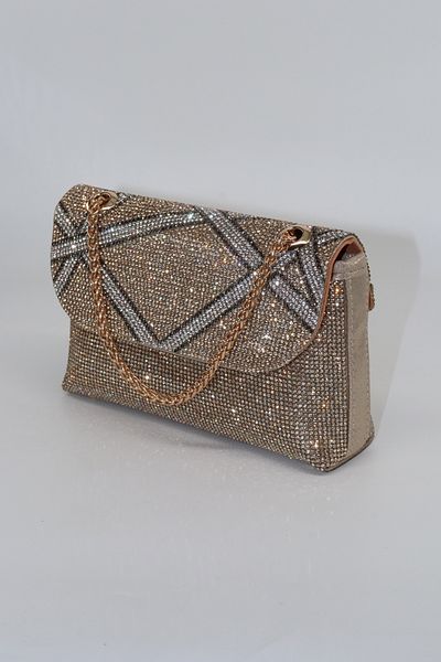 KEEBA Gold Evening Dress Bag with Stones. Women's Gold Evening Dress Stone Bag. Wedding Graduation Portfolio Clutch Invitation Bag