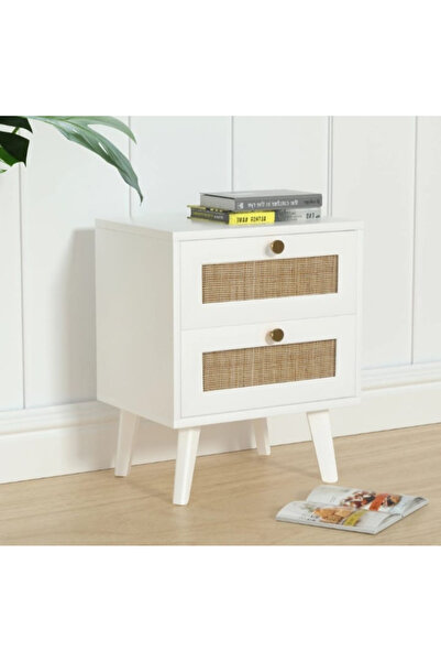 Golden Art Komodin mat beyaz hasır kapaklı.50 cm yükseklik,50 cm genişliki, 4...