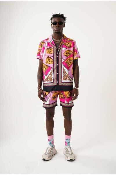 Marka Casablanca Çok Renkli Figür Desenli Gömlek Elbise Takım-Renkli Baskı Gömlek-Casablanca Gömlek Şort