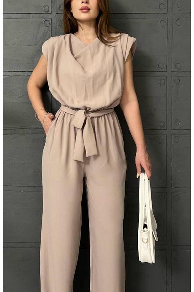 SUYA US WEAR Premium Jumpsuit with Crepe Fabric Padding and Waist Tie Detail