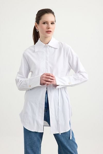 Birgül Bektaş Classic Collared Shirt with White Lacing Detail