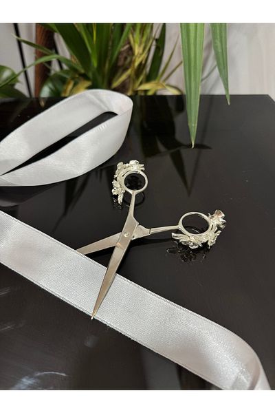 Santara Avangarde Silver Plated over Rice Silver Promise Engagement Scissors with Flower Bordure