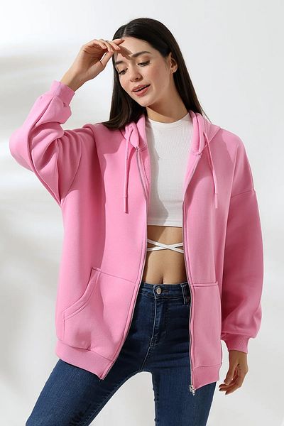BRLKN Women's Hooded Detail Zippered Balloon Sleeve Cardigan