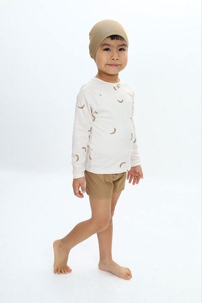 Bebetopya Banana Pattern Long Sleeve Kids Baby Swimwear Shorts and Cap Set
