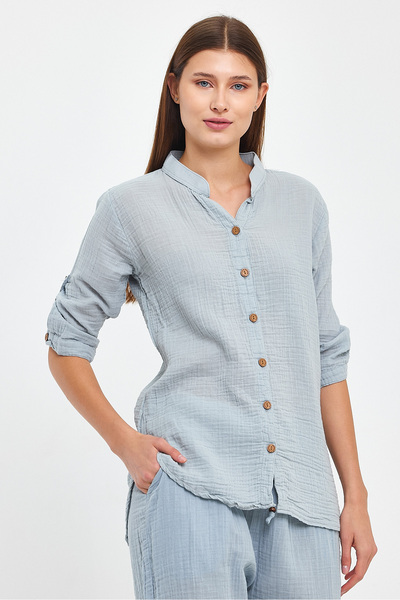 Heaven Ephesus Жіноча сорочка - Муслінова сорочка з високим коміром і довгими рукавами - 1010