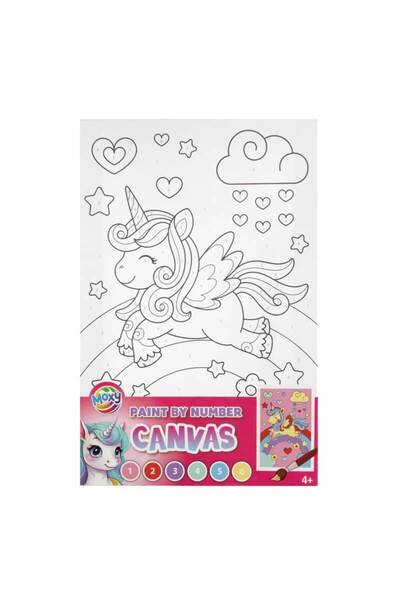 Moxy Πίνακας με αριθμούς σε καμβά 29,7x19,5cm χρώματα και πινέλο - Μονόκερος