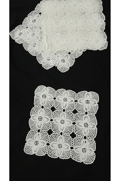 Papatyam Hand Knitted Crocheted 6 Pcs Napkin (21X21) Lounge Set Lace /Vintage/Handcrafted Dowry Lace/Cotton Rope