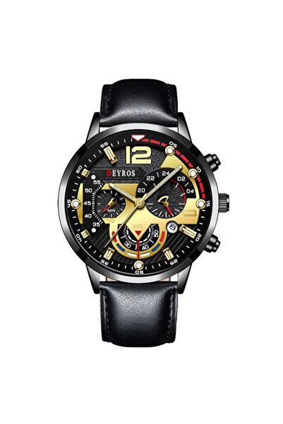 REDz Accessories Ceas luminos, bărbătesc, efect de piele, cronograf, negru-auriu