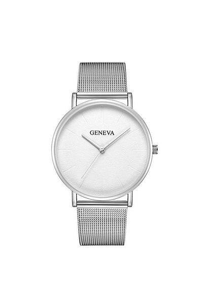 REDz Accessories Ultra-Thin Geneva Watch, Stainless-steel, Silver-White