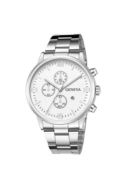 REDz Accessories Men's Watch, Geneva Model, Stainless-Steel, Silver/White